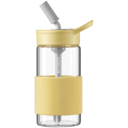 Butelka szklana 500 ml z słomką Buydeem CD1017 żółta