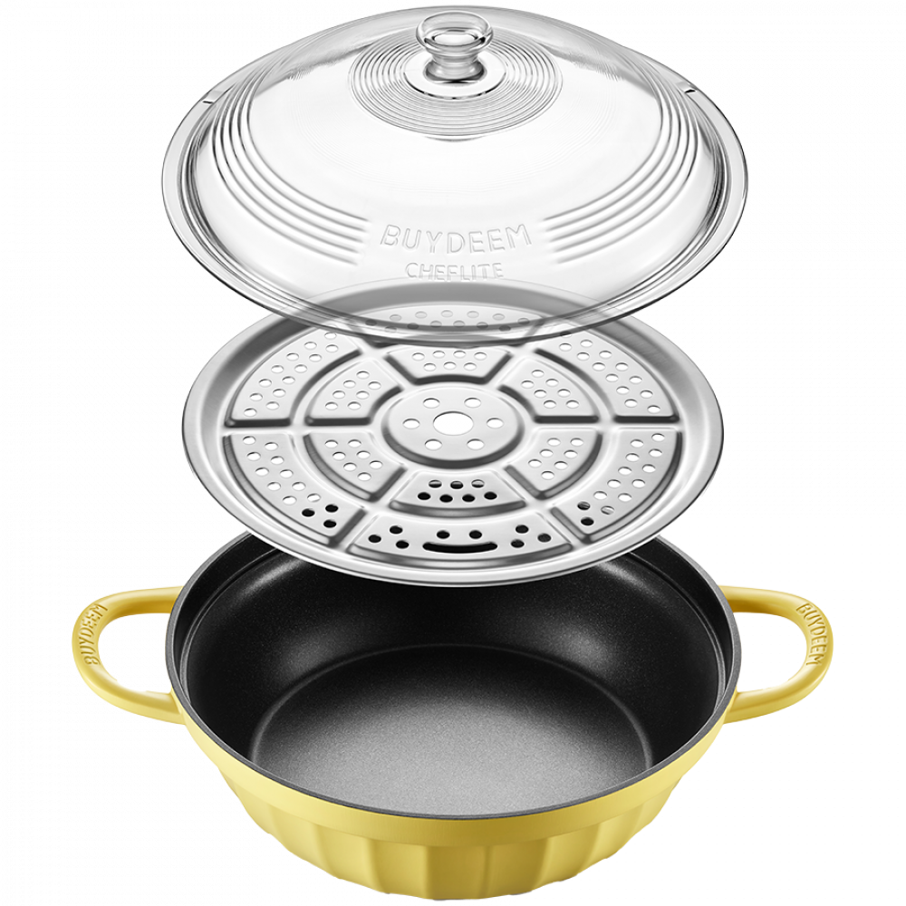 Naczynie emaliowane Buydeem CP181 aluminiowe 3,8l ze szklaną pokrywą Żółte