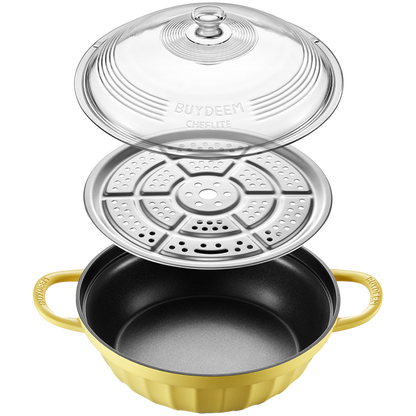 Naczynie emaliowane Buydeem CP181 aluminiowe 3,8l ze szklaną pokrywą Żółte