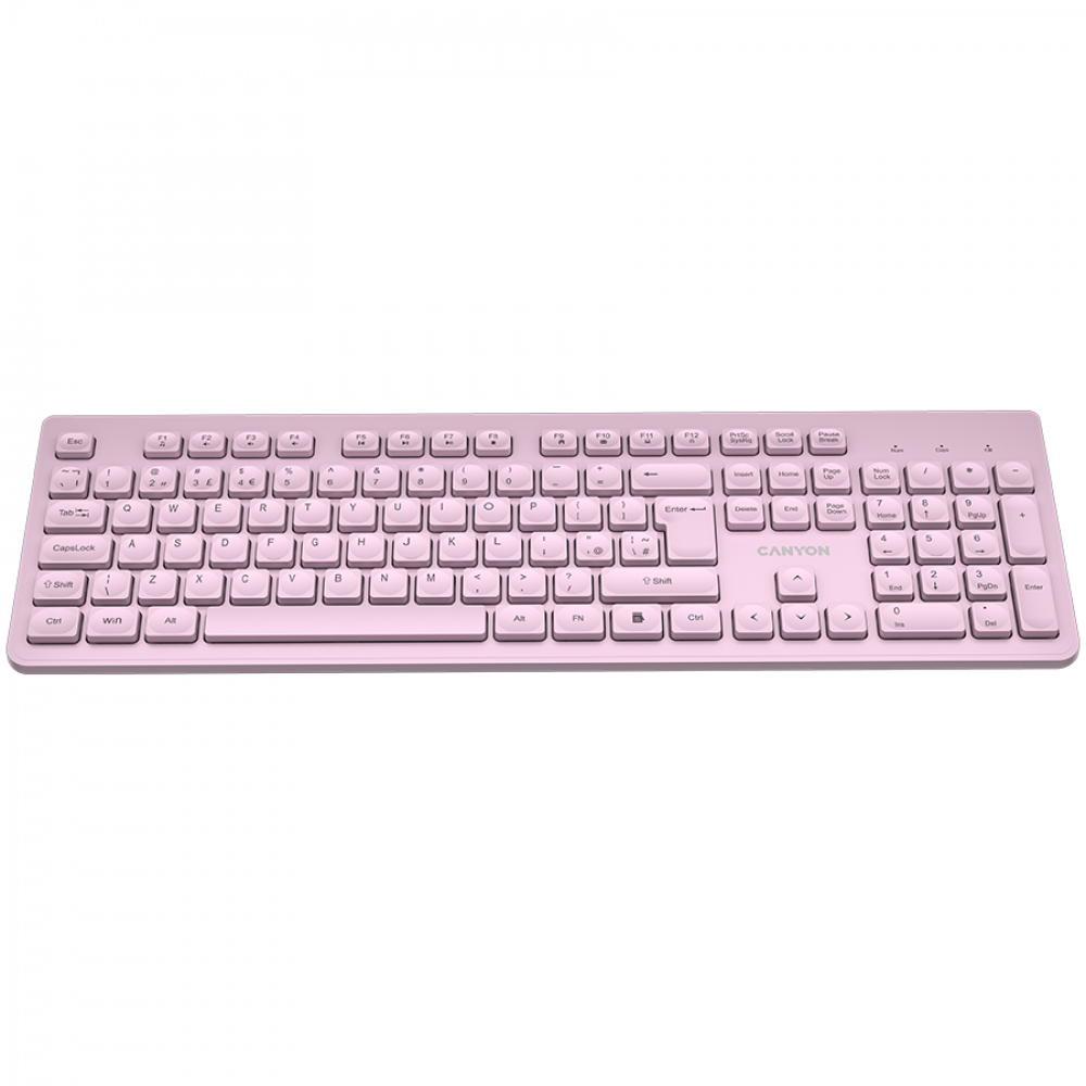 Cicha klawiatura bezprzewodowa 2.4GHz do pracy Canyon HKB-W01 różowa