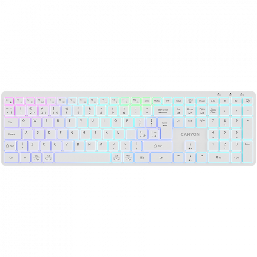 Klawiatura bezprzewodowa RGB dwa tryby Canyon HKB-W11 biała