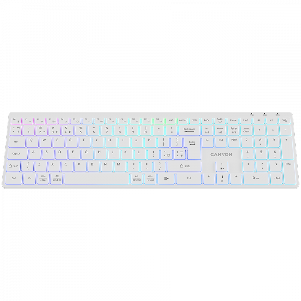 Klawiatura bezprzewodowa RGB dwa tryby Canyon HKB-W11 biała