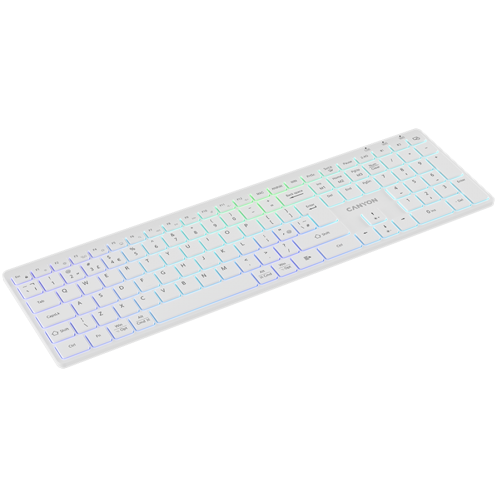 Klawiatura bezprzewodowa RGB dwa tryby Canyon HKB-W11 biała