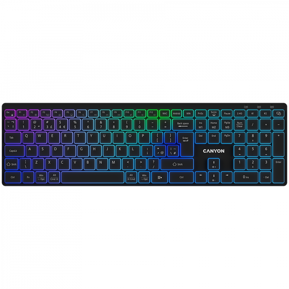 Klawiatura bezprzewodowa RGB Canyon HKB W11 czarna, dwa tryby