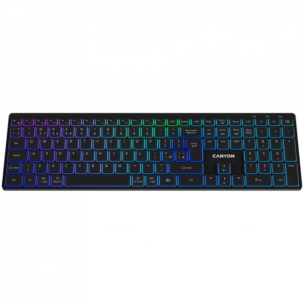 Klawiatura bezprzewodowa RGB Canyon HKB W11 czarna, dwa tryby