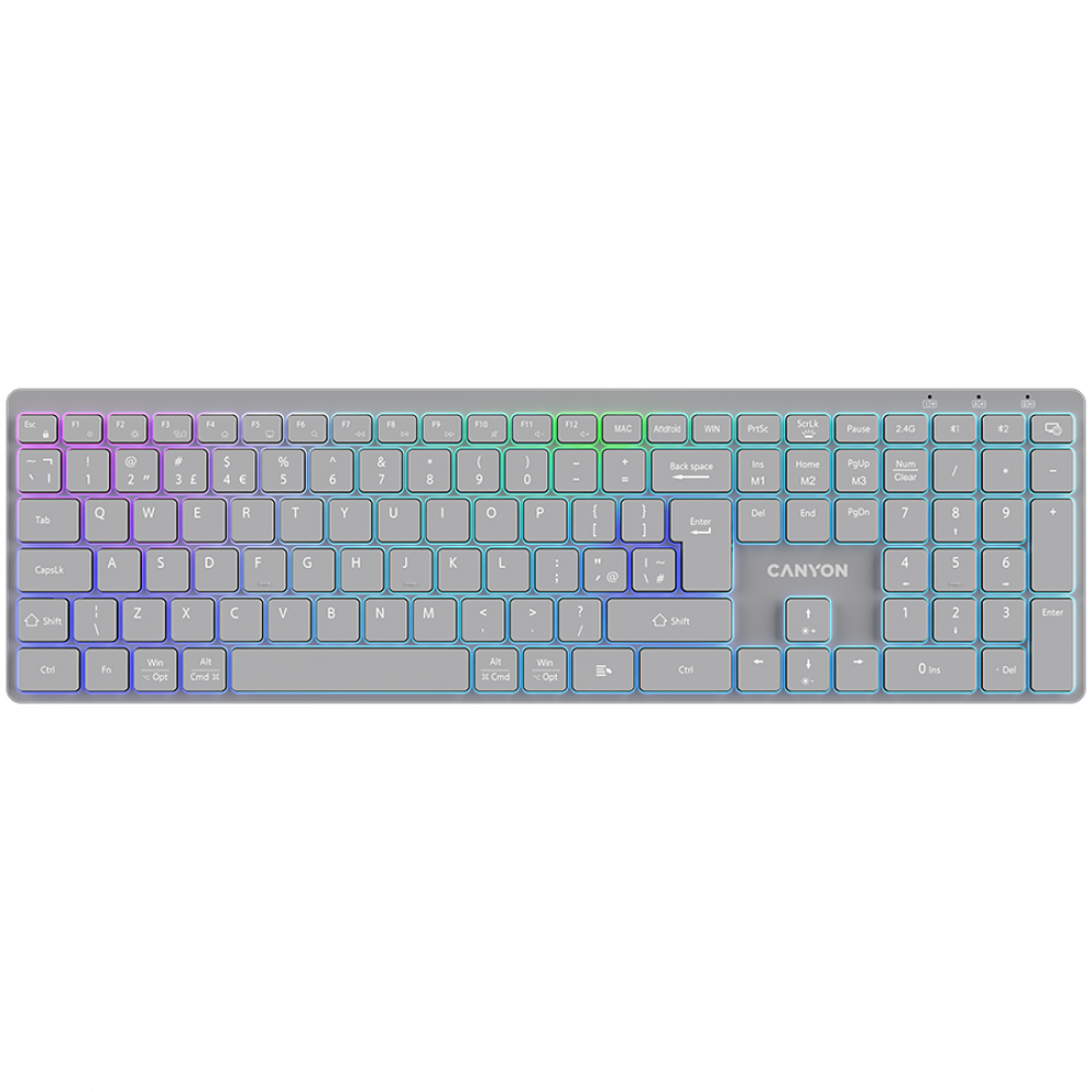 Klawiatura bezprzewodowa RGB 2 tryby Canyon HKB-W11 szara