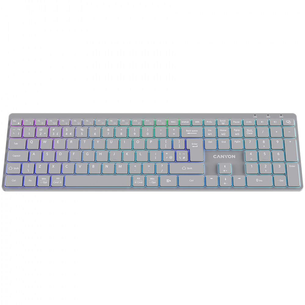 Klawiatura bezprzewodowa RGB 2 tryby Canyon HKB-W11 szara