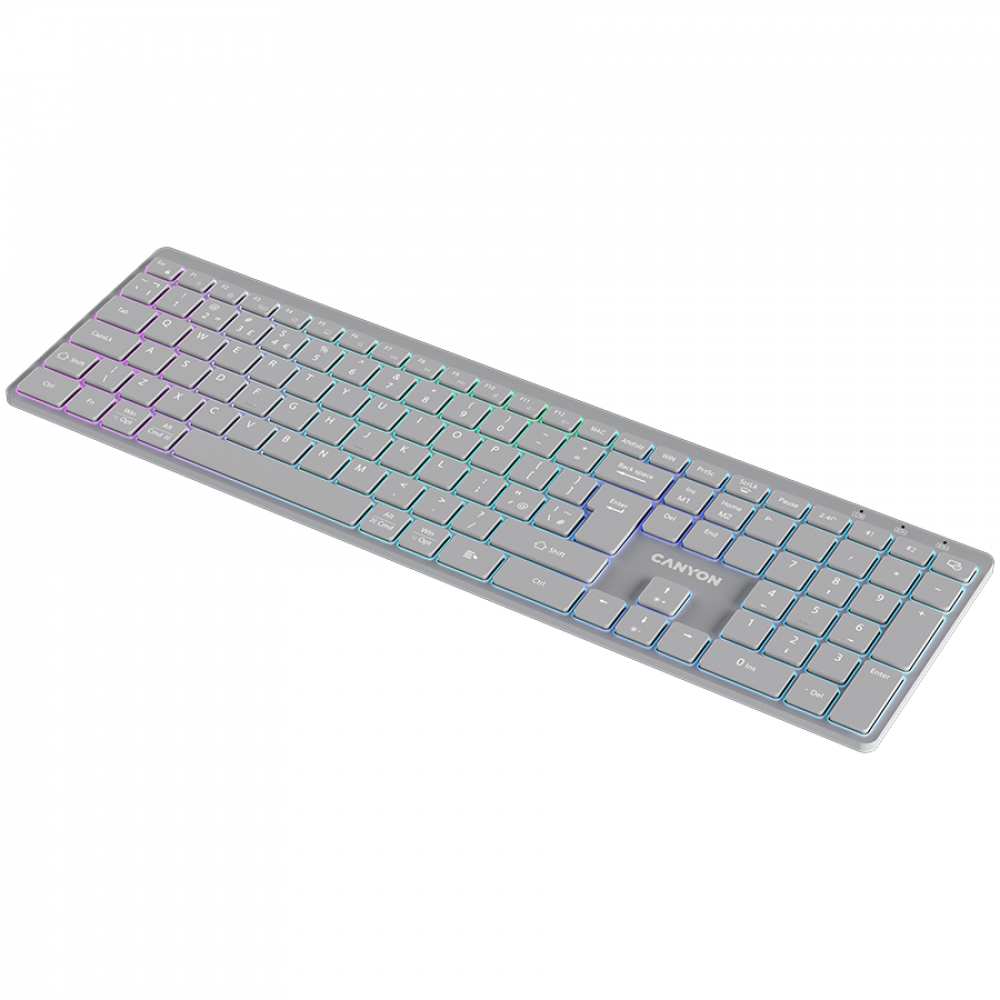 Klawiatura bezprzewodowa RGB 2 tryby Canyon HKB-W11 szara