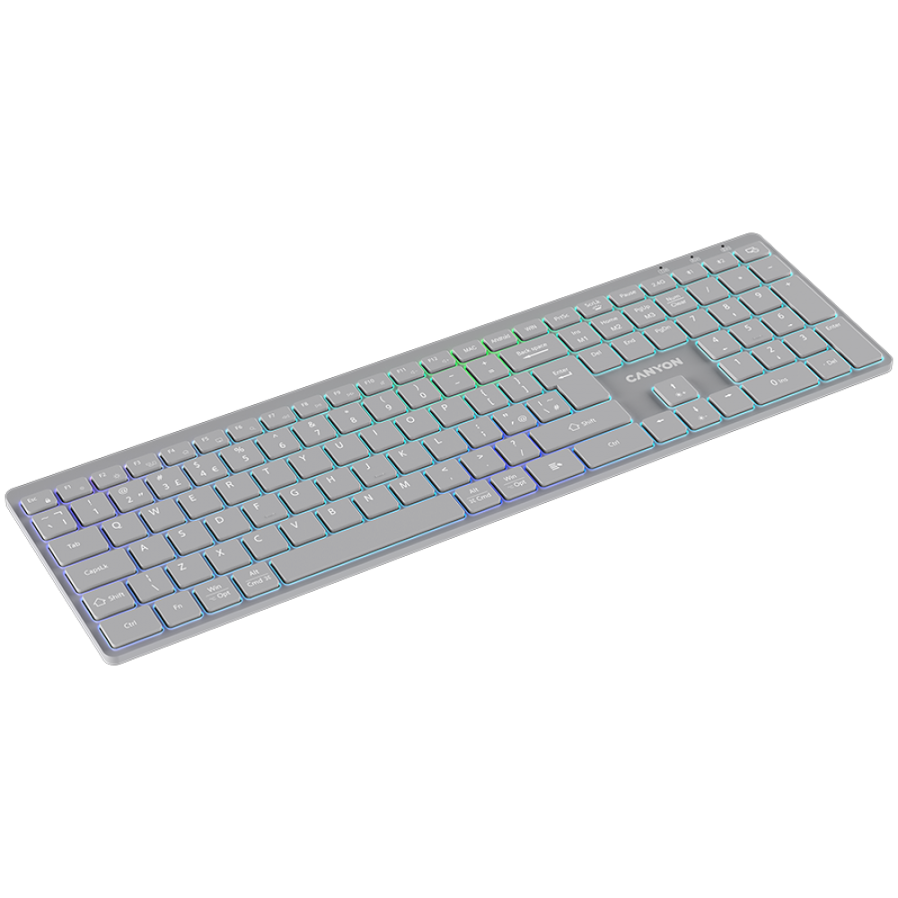 Klawiatura bezprzewodowa RGB 2 tryby Canyon HKB-W11 szara