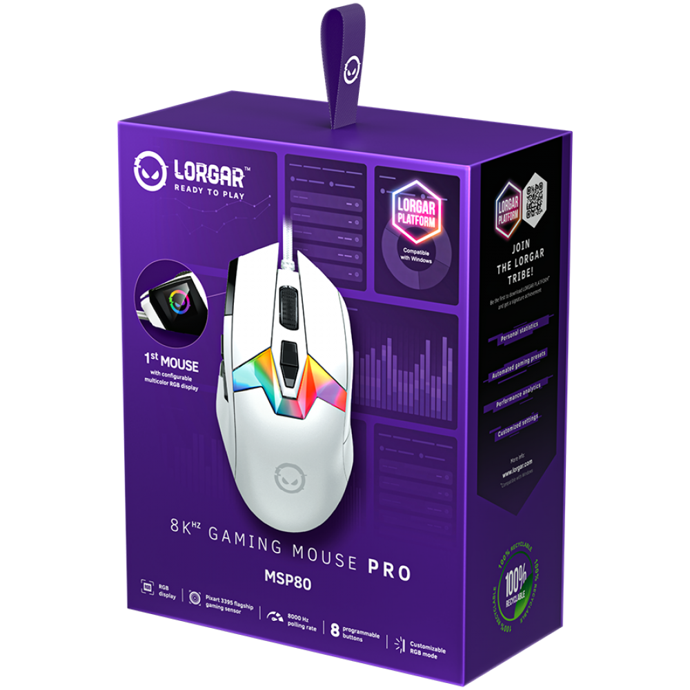 Gaming-Maus Lorgar MSP80 8000 Hz weiß