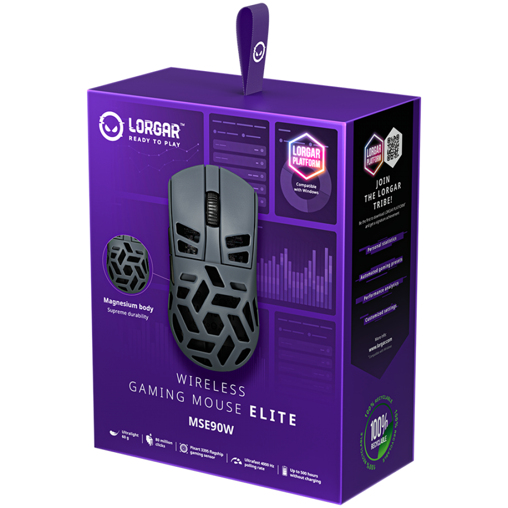 Kabellose Gaming-Maus Lorgar MSE90W Dunkelgrau