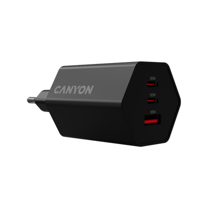 Ładowarka sieciowa 65W GaN 2xPD 1xQC EU Canyon Hexagon czarny