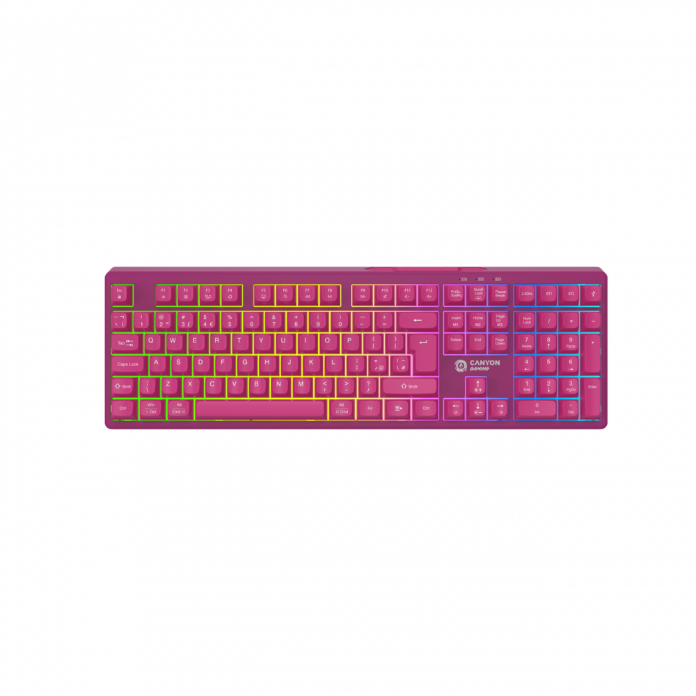 Klawiatura gamingowa 2.4G + Bluetooth RGB 105 klawiszy Canyon Fortnax różowa