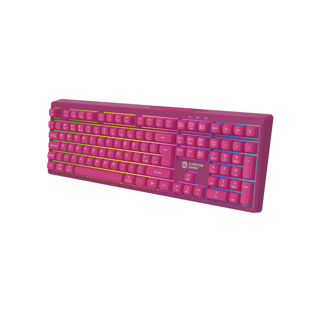 Klawiatura gamingowa 2.4G + Bluetooth RGB 105 klawiszy Canyon Fortnax różowa