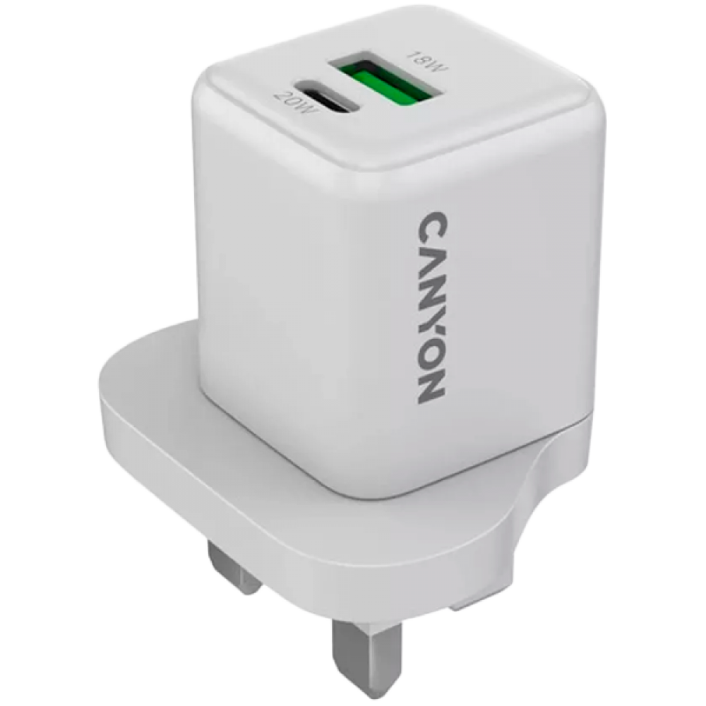 Ładowarka sieciowa GaN 20W 1xPD 1xQC UK Canyon CU20AC biała