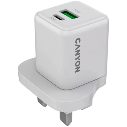 Ładowarka sieciowa GaN 20W 1xPD 1xQC UK Canyon CU20AC biała