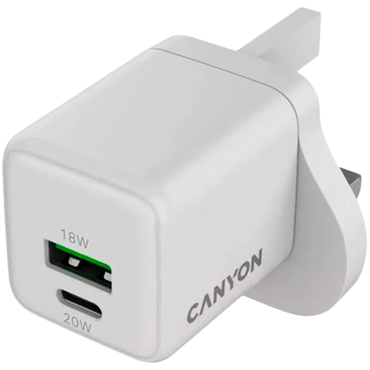 Ładowarka sieciowa GaN 20W 1xPD 1xQC UK Canyon CU20AC biała