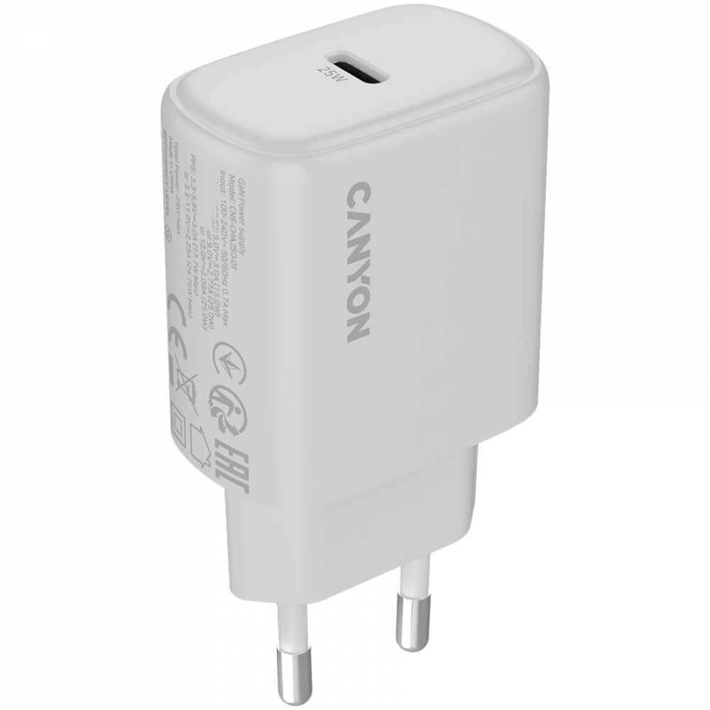 Ładowarka sieciowa 25W 1xPD EU Canyon OnCharge 250 biała