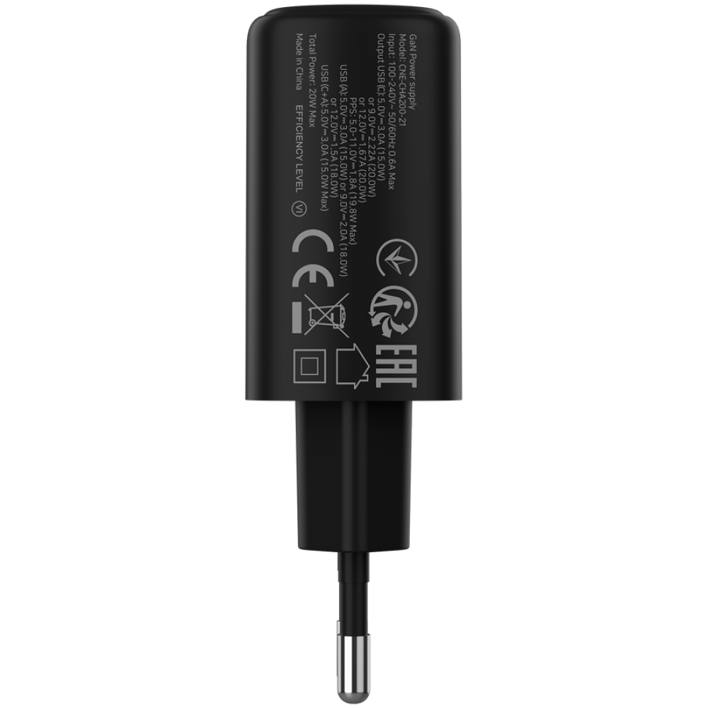 Ładowarka sieciowa 20W 1xPD 1xQC EU Canyon OnCharge 200 czarna