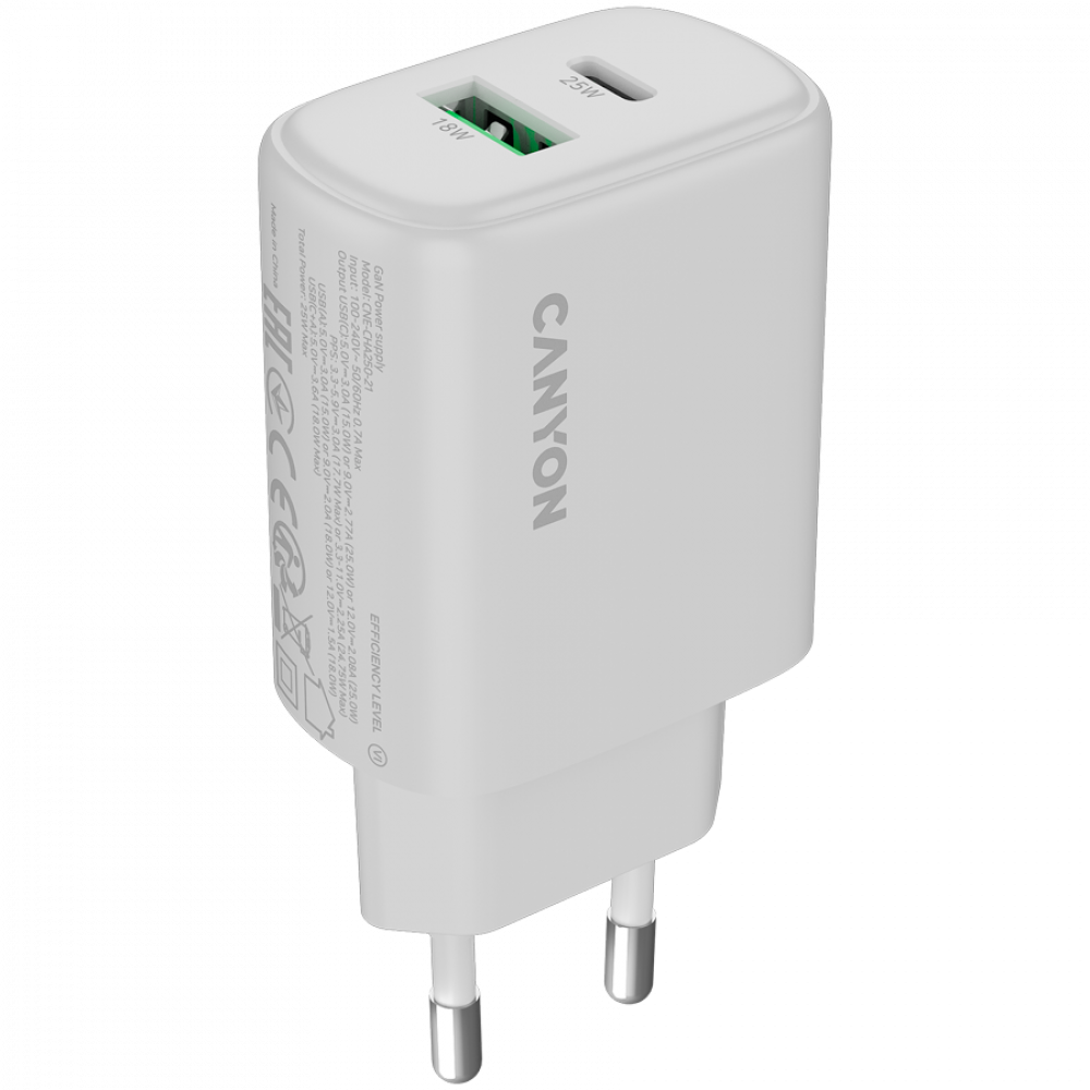 25W 1xPD 1xQC EU Canyon OnCharge 250 White Wall Charger