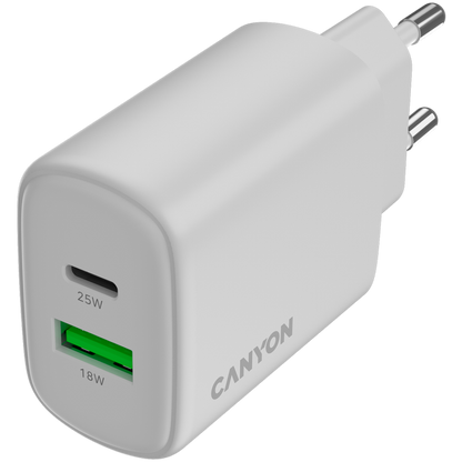 25W 1xPD 1xQC EU Canyon OnCharge 250 White Wall Charger