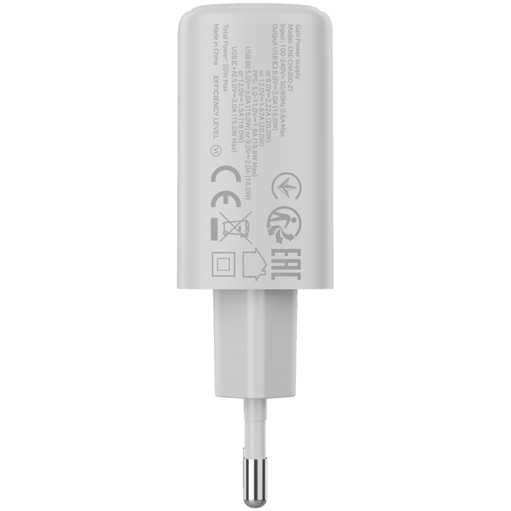 20W 1xPD 1xQC EU Canyon OnCharge 200 White Mains Charger
