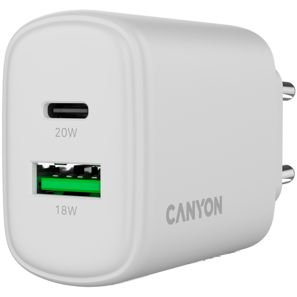 20W 1xPD 1xQC EU Canyon OnCharge 200 White Mains Charger