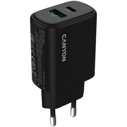 Ładowarka sieciowa 25W 1xPD 1xQC EU Canyon OnCharge 250 czarna