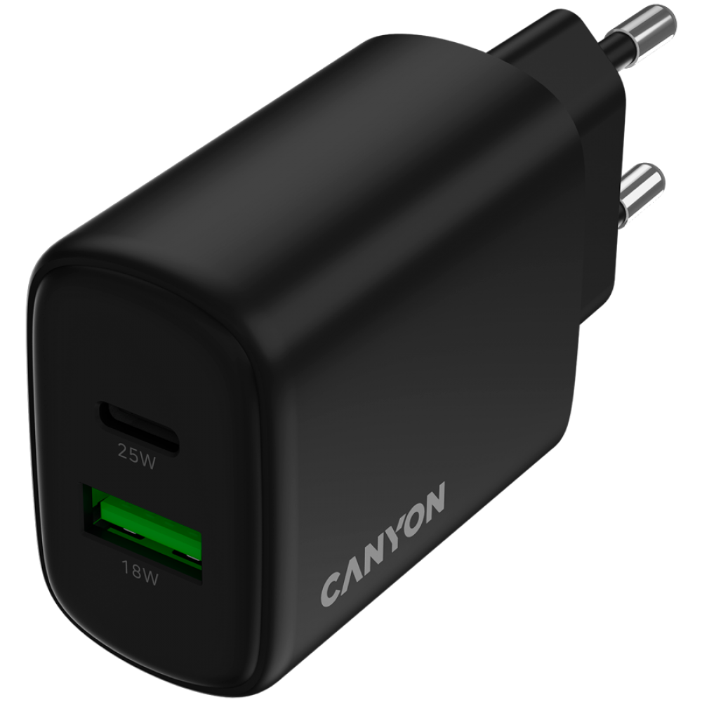 Ładowarka sieciowa 25W 1xPD 1xQC EU Canyon OnCharge 250 czarna