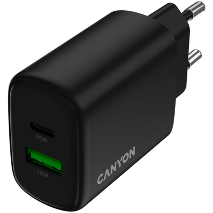 Ładowarka sieciowa 25W 1xPD 1xQC EU Canyon OnCharge 250 czarna