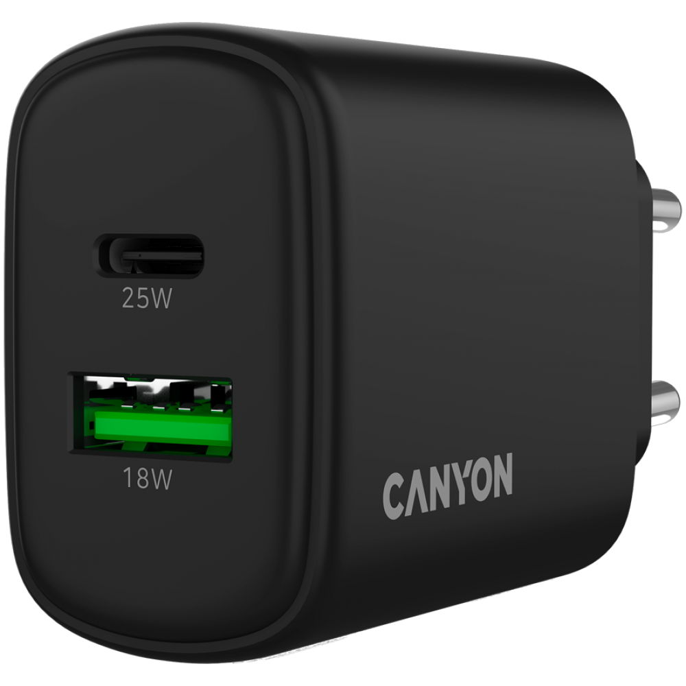 Ładowarka sieciowa 25W 1xPD 1xQC EU Canyon OnCharge 250 czarna