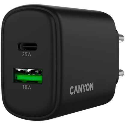 Ładowarka sieciowa 25W 1xPD 1xQC EU Canyon OnCharge 250 czarna