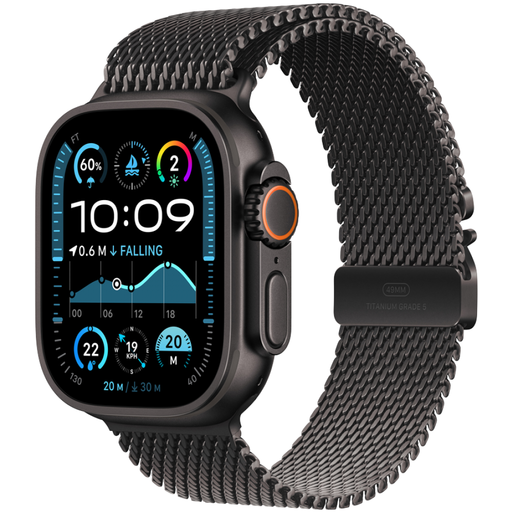 Apple Watch Ultra 2 Titangehäuse mit Milanaise-Armband in Schwarz