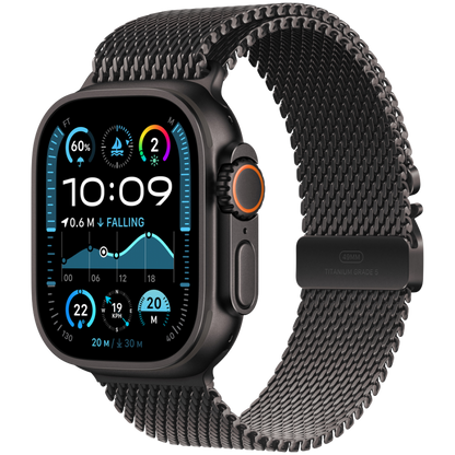 Apple Watch Ultra 2 Titangehäuse mit Milanaise-Armband in Schwarz