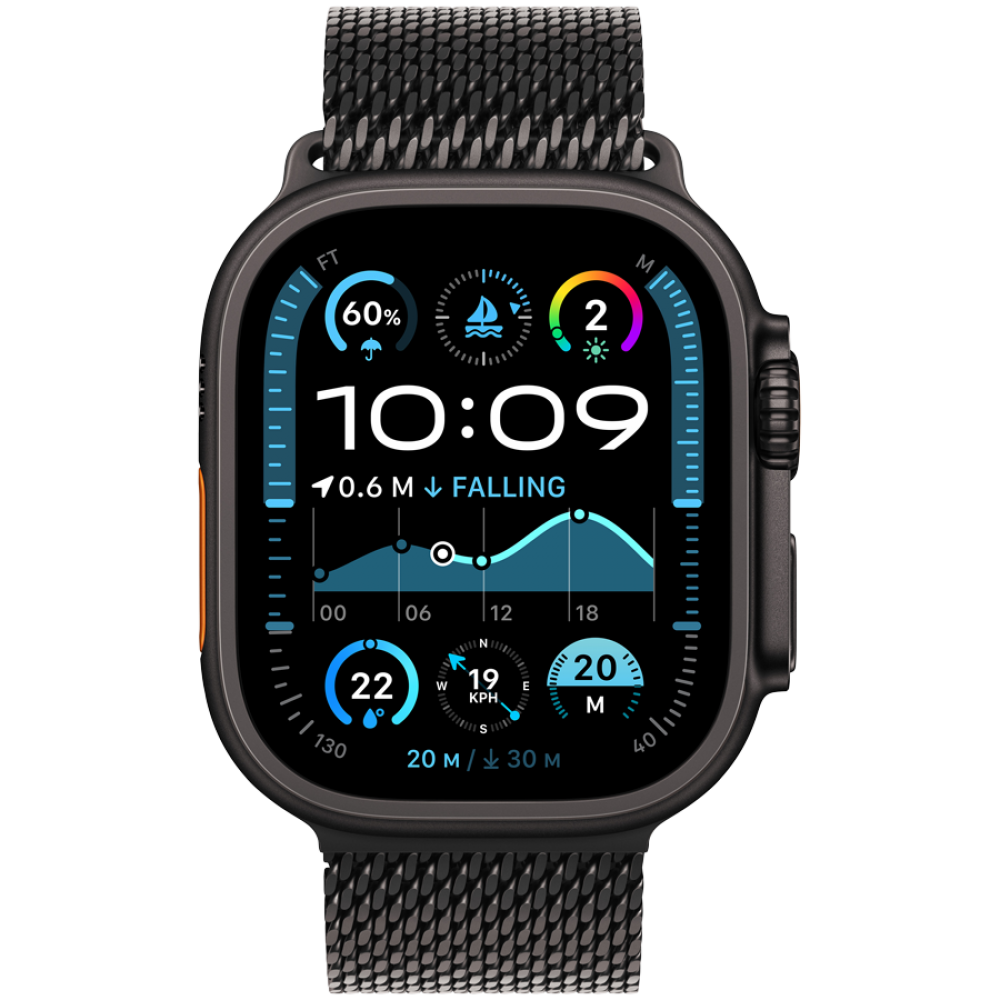 Apple Watch Ultra 2 Titangehäuse mit Milanaise-Armband in Schwarz