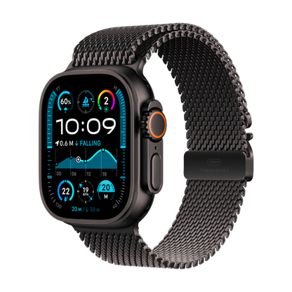 Apple Watch Ultra 2 Titangehäuse mit Milanaise-Armband in Schwarz