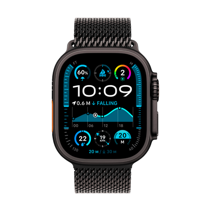 Apple Watch Ultra 2 Titangehäuse mit Milanaise-Armband in Schwarz
