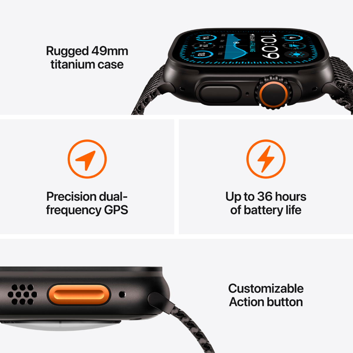 Apple Watch Ultra 2 Titangehäuse mit Milanaise-Armband in Schwarz