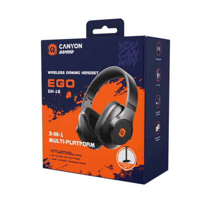 Słuchawki bezprzewodowe ze stojakiem 2.4GHz + Bluetooth Canyon EGO GH-16 czarne