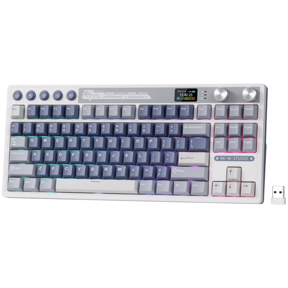 Klawiatura mechaniczna Royal Kludge M87 Cream Switch niebieska