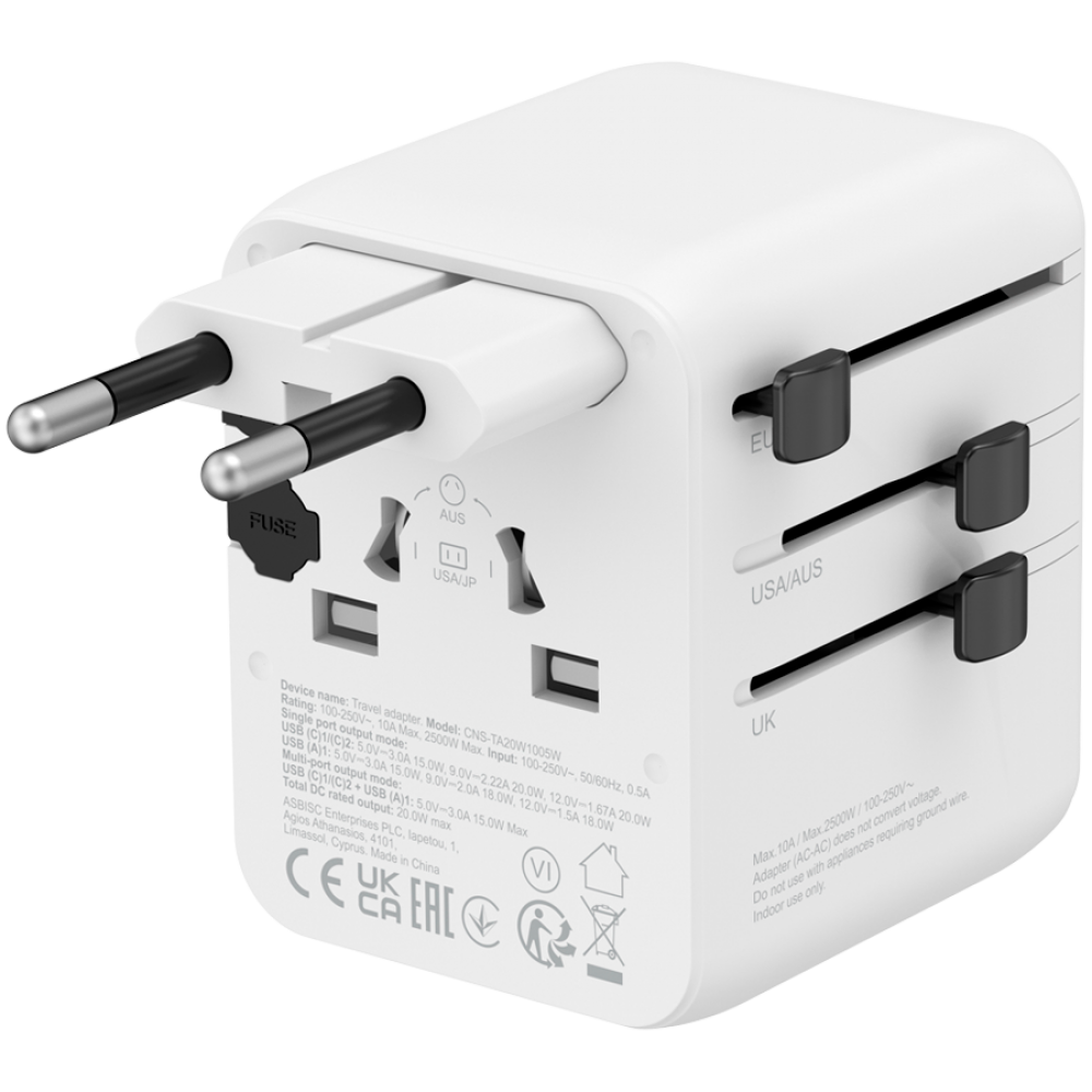 Adapter podróżny 20W EU/UK/US/AUS Canyon OnTour biały