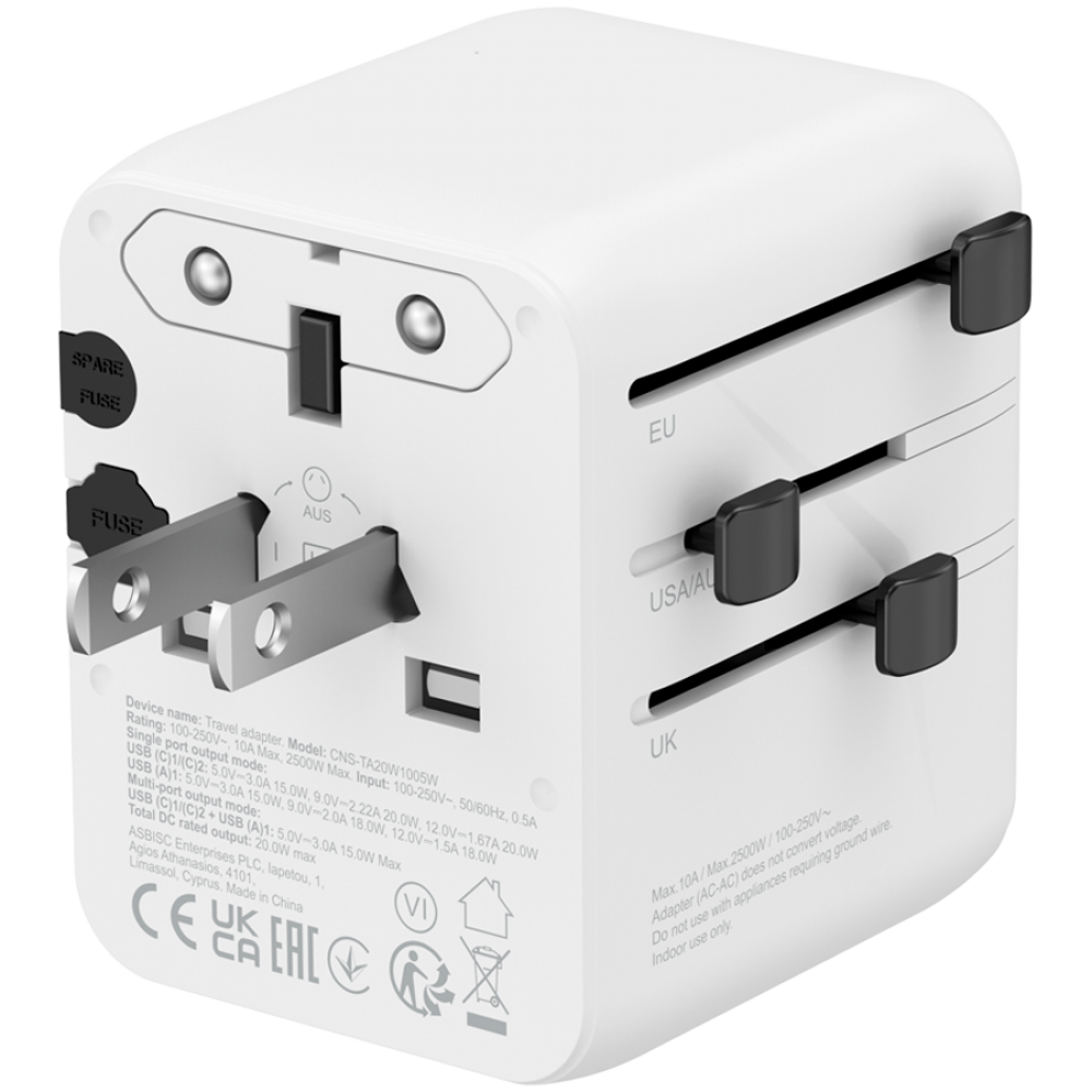Adapter podróżny 20W EU/UK/US/AUS Canyon OnTour biały