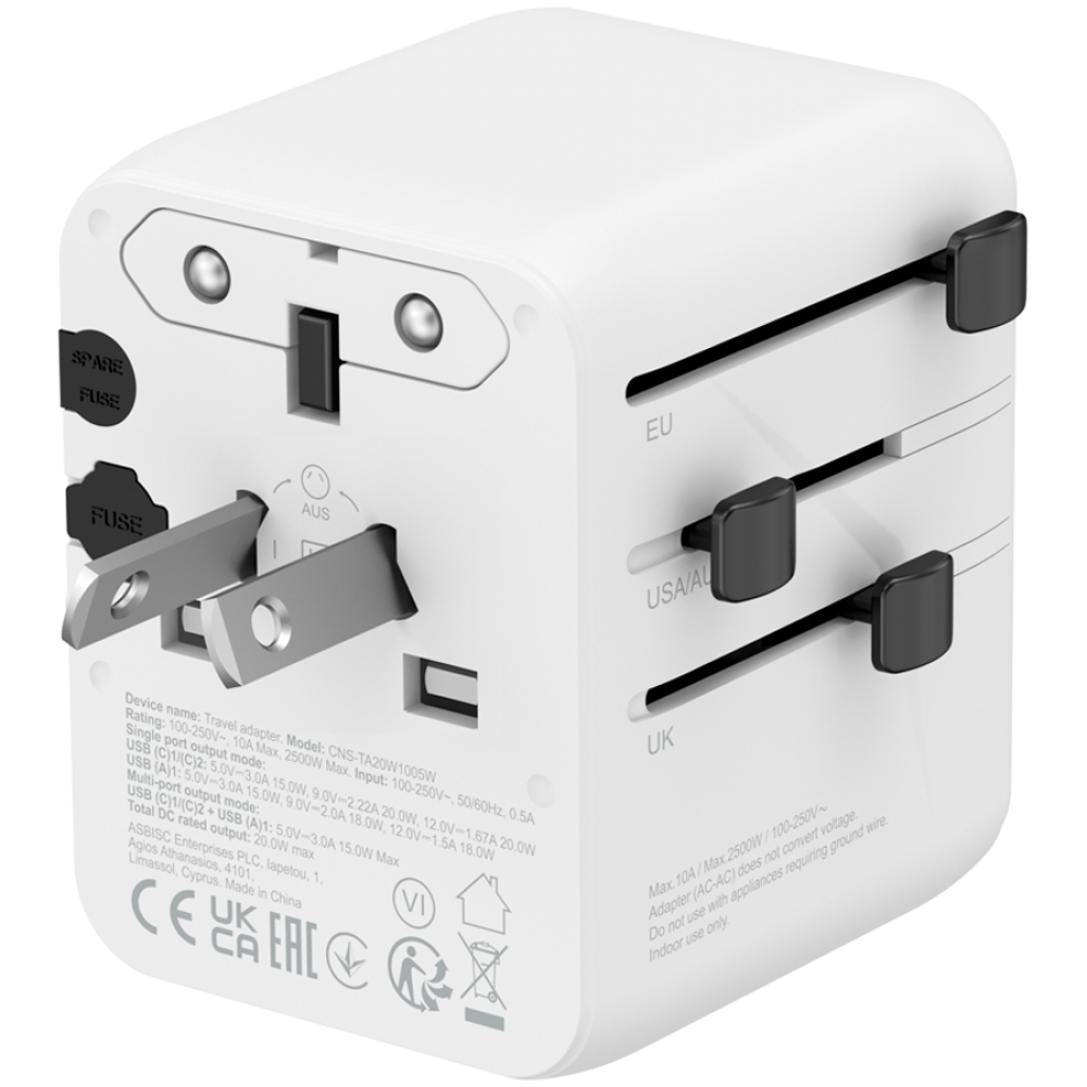 Adapter podróżny 20W EU/UK/US/AUS Canyon OnTour biały