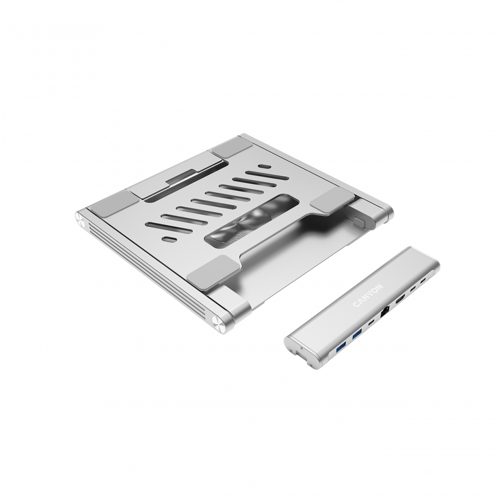 Laptopständer mit USB-C-Hub, HDMI, RJ45, PD Canyon OnStand 2 Grau