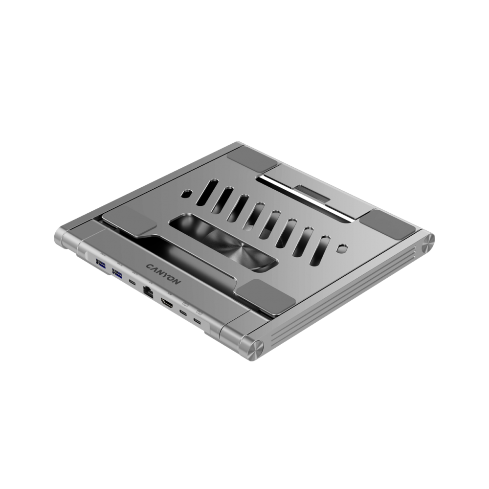 Laptopständer mit USB-C-Hub, HDMI, RJ45, PD Canyon OnStand 2 Grau