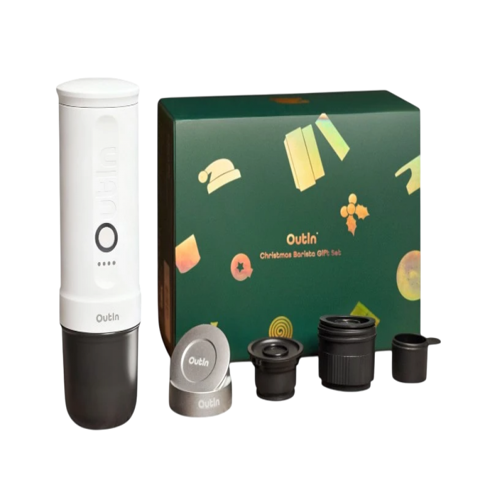 OutIn Nano Weihnachtsset Tragbare Kaffeemaschine + Korb 16-18 g