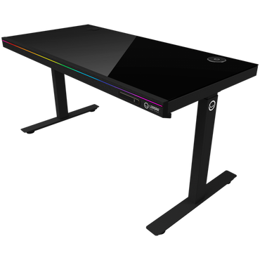 Biurko gamingowe regulowane elektrycznie z RGB, szkło hartowane, czarne