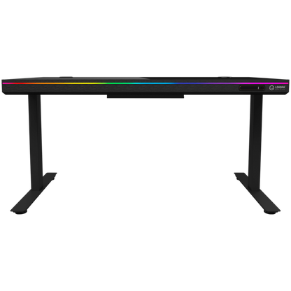 Biurko gamingowe regulowane elektrycznie z RGB, szkło hartowane, czarne
