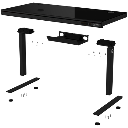 Biurko gamingowe regulowane elektrycznie z RGB, szkło hartowane, czarne