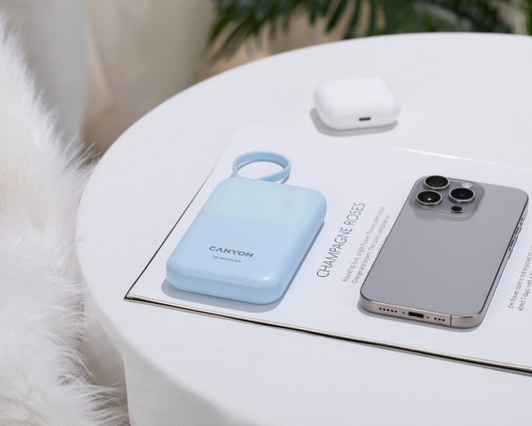 Powerbank 10000 mAh PD 22.5W mit Kabel Canyon OnPower 101 blau